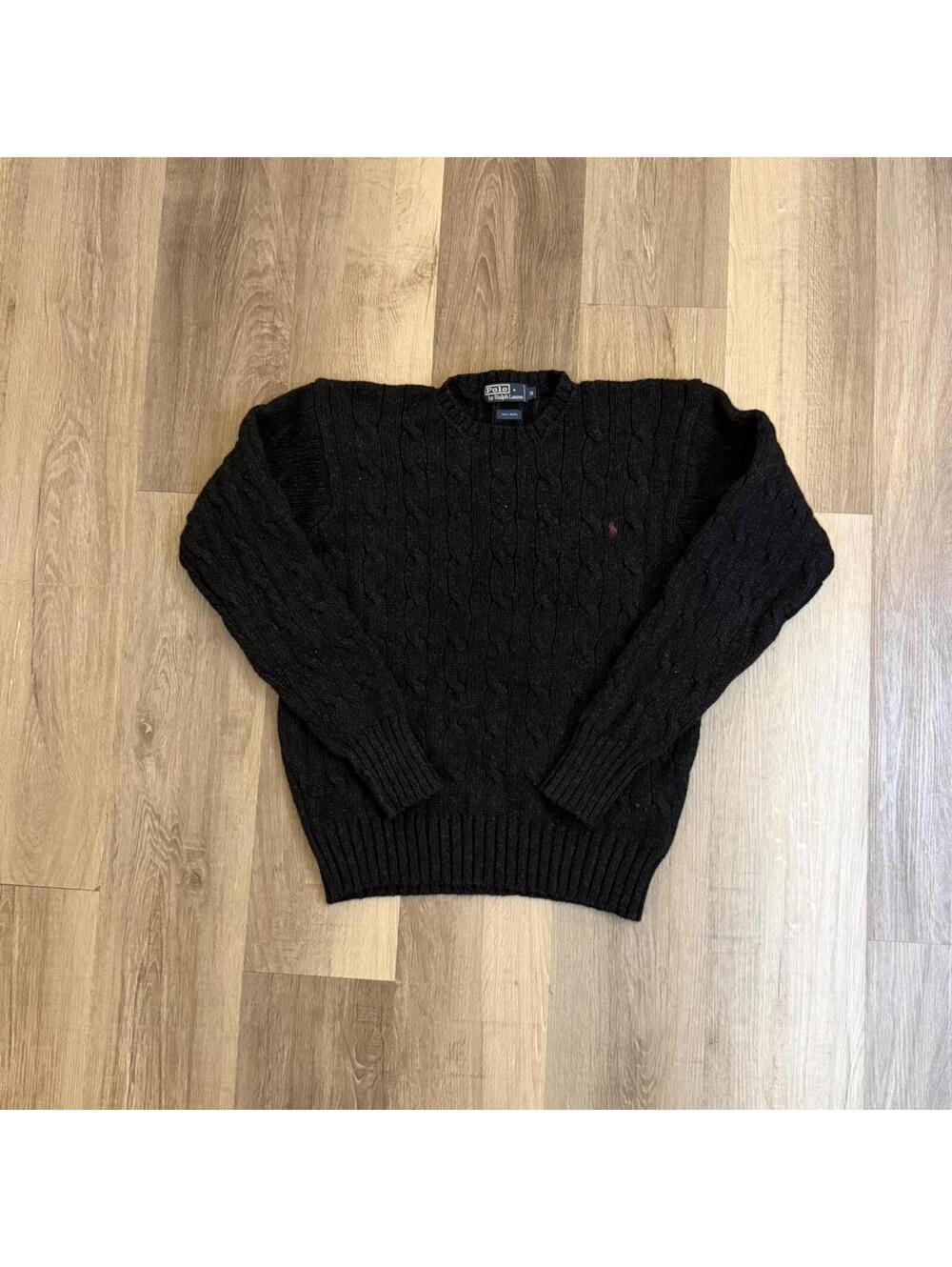 Polo Ralph Lauren 100% wool black cable knit sweater size M #preppy #knitwear